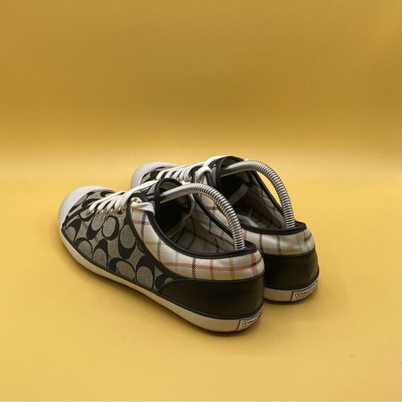 Coach Tan and Black Sneakers with Geometric Pattern and White Toe Cap - Picture 2 of 4